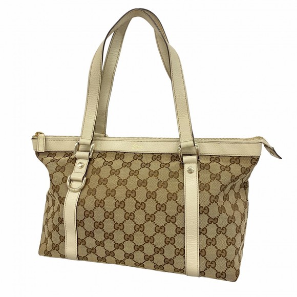 Gucci White Tote Abby Bag Ivory Brown GG Canvas - Picture 1 of 9